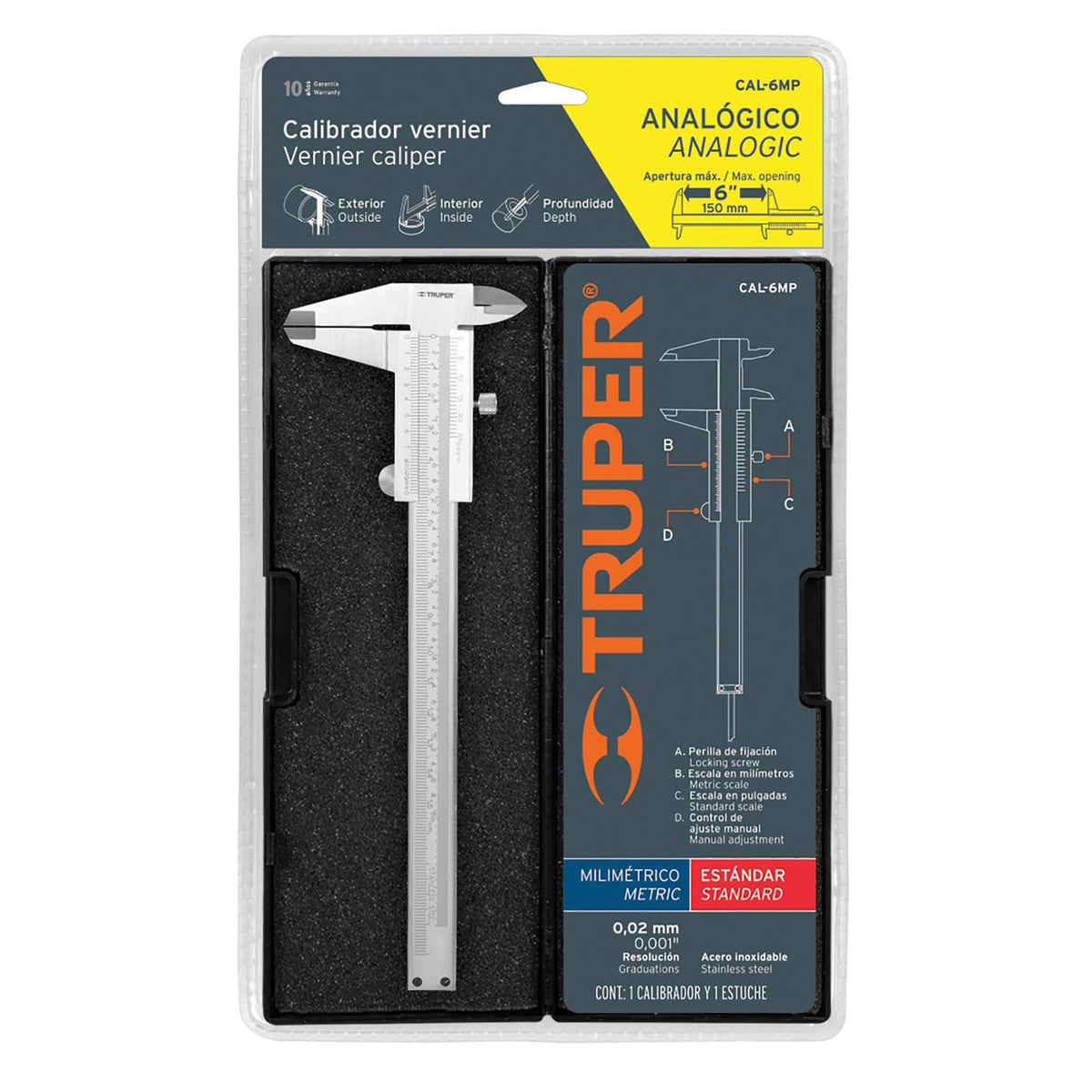 Calibrador Vernier Analógico 6" Truper 14394 | CAL-6MP