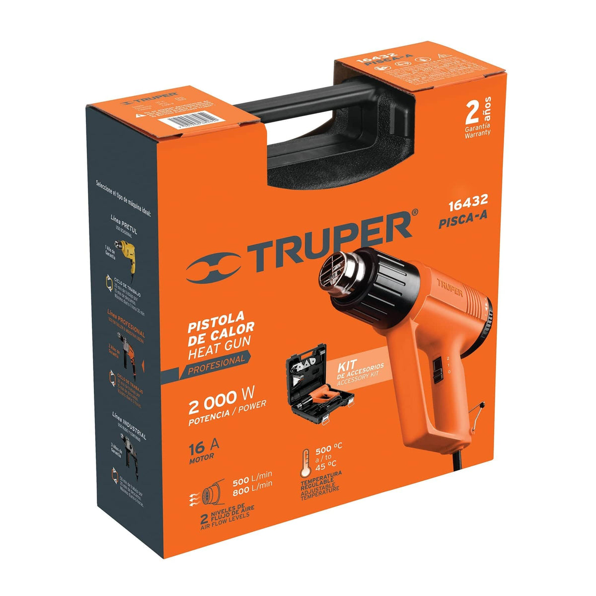 Pistola de Calor Profesional de 2,000W con 9 Accesorios Truper 16432 | PISCA-A