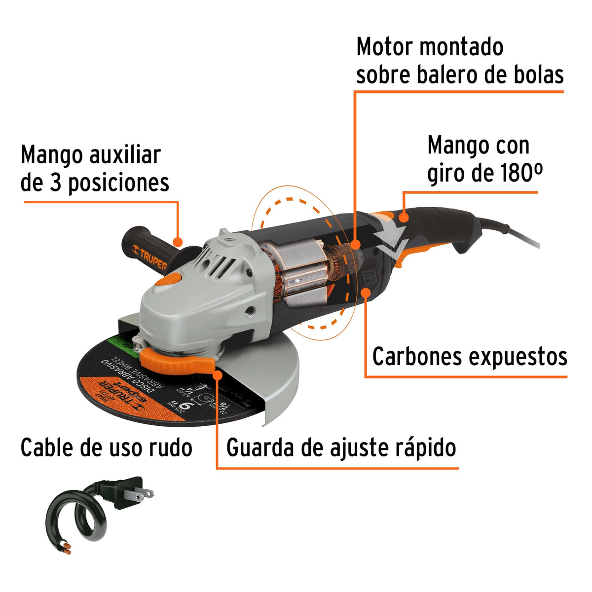 Esmeriladora Angular Industrial de 9" 2,350W Truper 16590 | ESMA-9N2