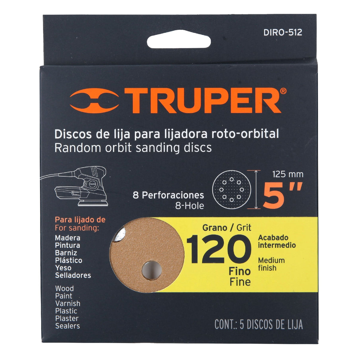 Disco de Lija de 5" Grano 120 (5 Piezas) Truper 17950 | DIRO-512
