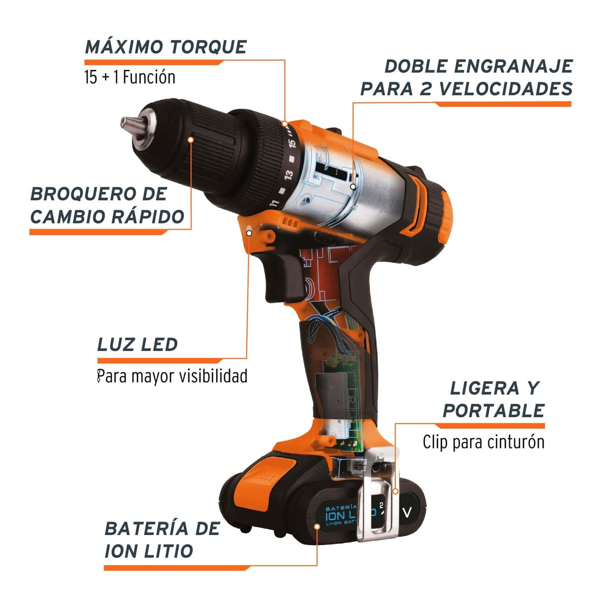 Taladro/Atornillador Inalámbrico Profesional de 3/8" 12V Truper 18153 | TALI-12A2