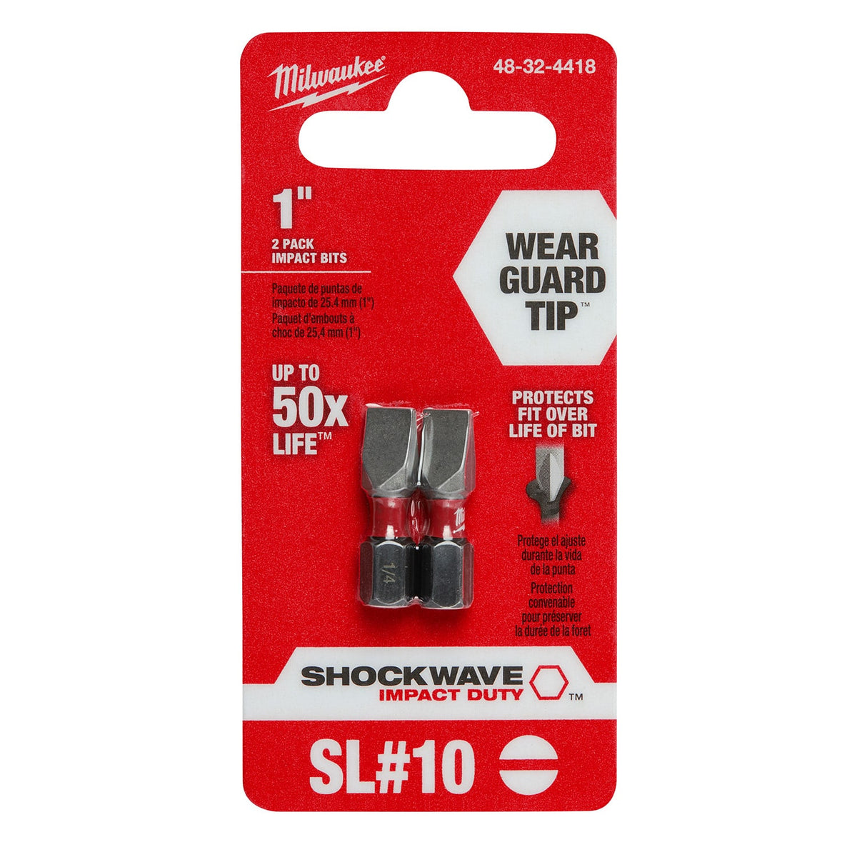 Punta de Impacto SL1/4" de 1" (2 Piezas) SHOCKWAVE™ Milwaukee 48-32-4418