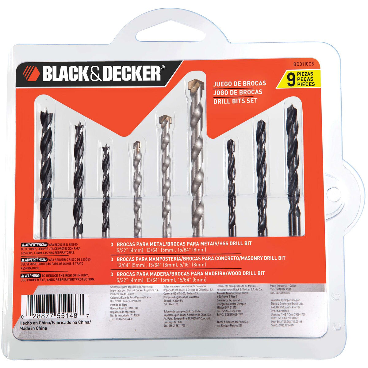 Set de 9 Brocas Para Metal, Madera y Concreto BLACK+DECKER