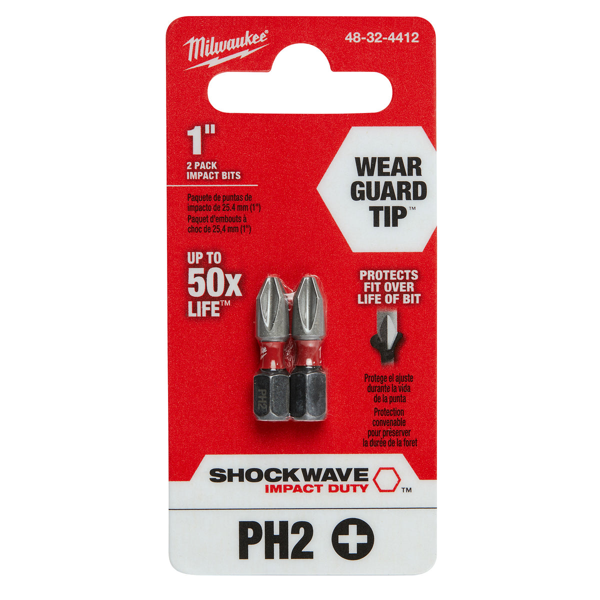 Punta de Impacto PH2 de 1" (2 Piezas) SHOCKWAVE™ Milwaukee 48-32-4412