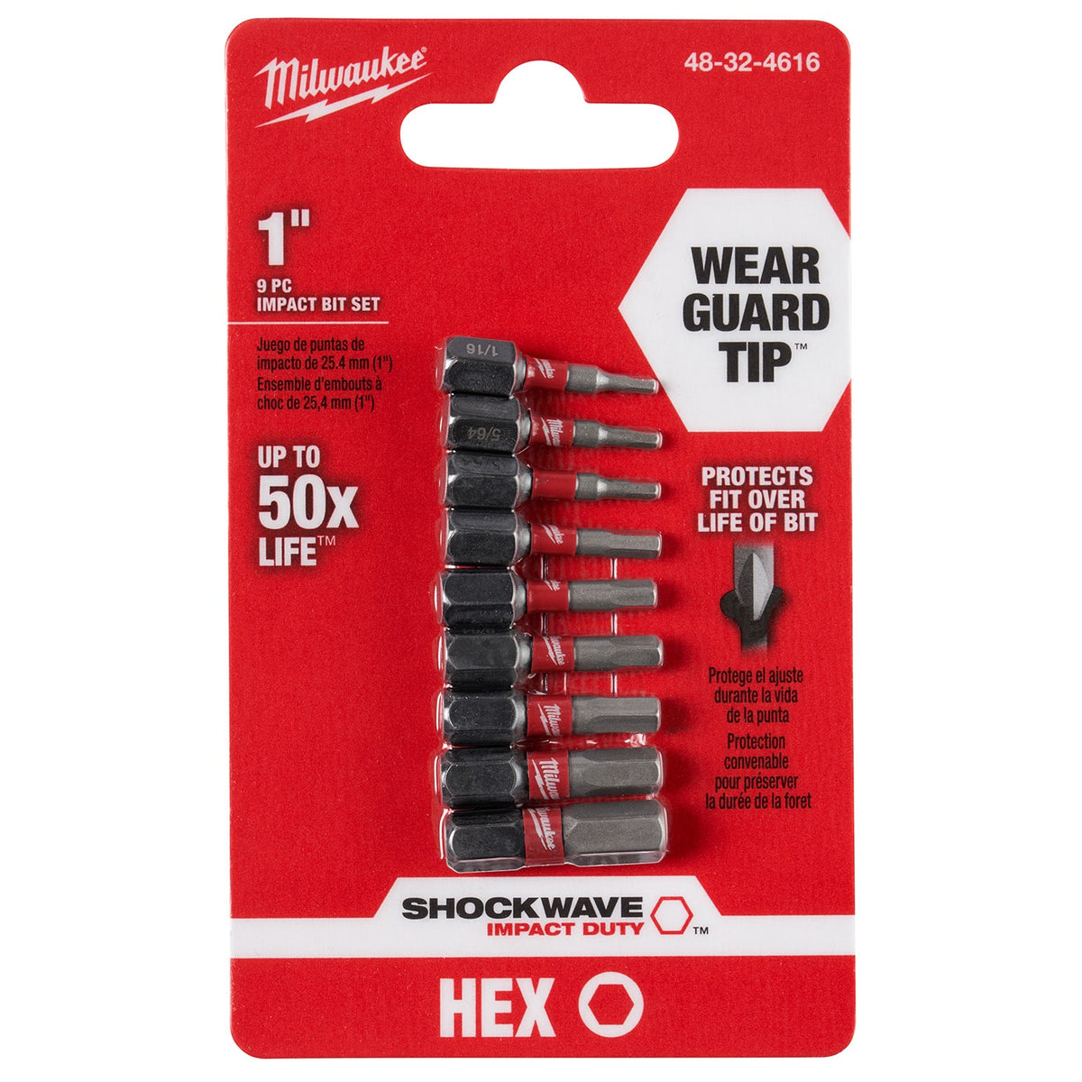 Juego de Puntas de Impacto Hexagonal de 1" (9 Pzas.) SHOCKWAVE™ Milwaukee 48-32-4616