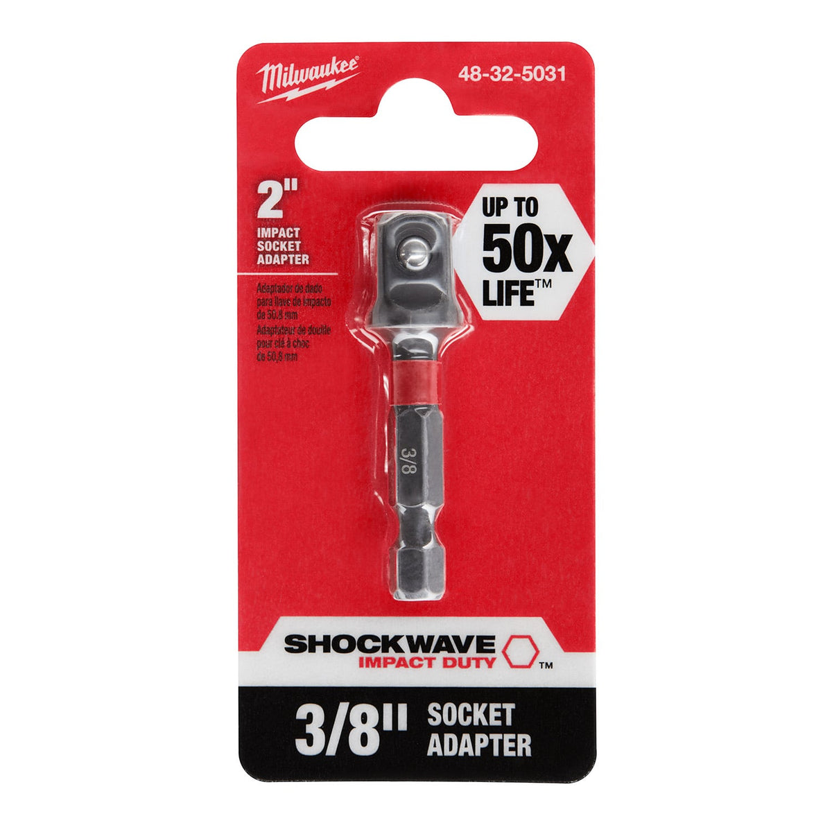 Adaptador Hexagonal de 1/4" a Cuadrado de 3/8" SHOCKWAVE™  Milwaukee 48-32-5031
