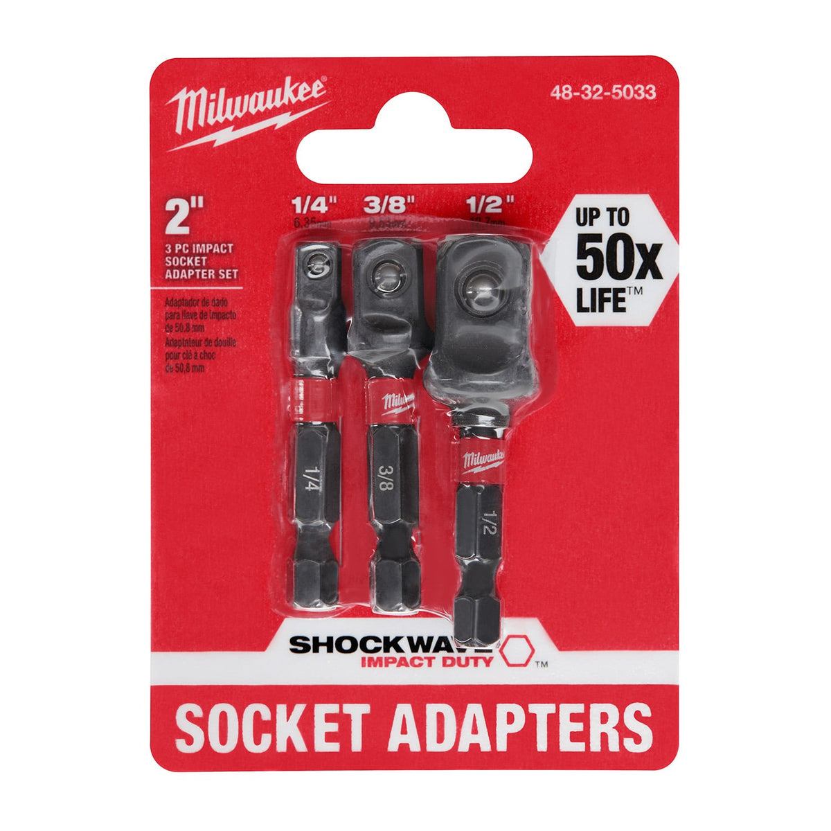 Juego de Adaptadores Hexagonales de 1/4" a Cuadrado (3 Piezas) SHOCKWAVE™ Milwaukee 48-32-5033