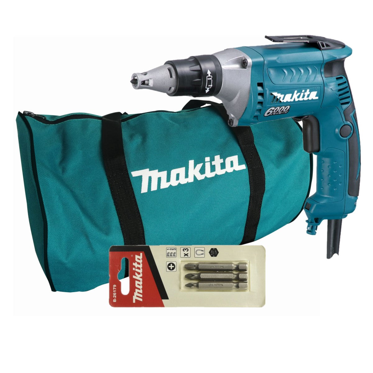Atornillador para Tablaroca de 6,000 RPM 570W + Puntas y Maleta Makita