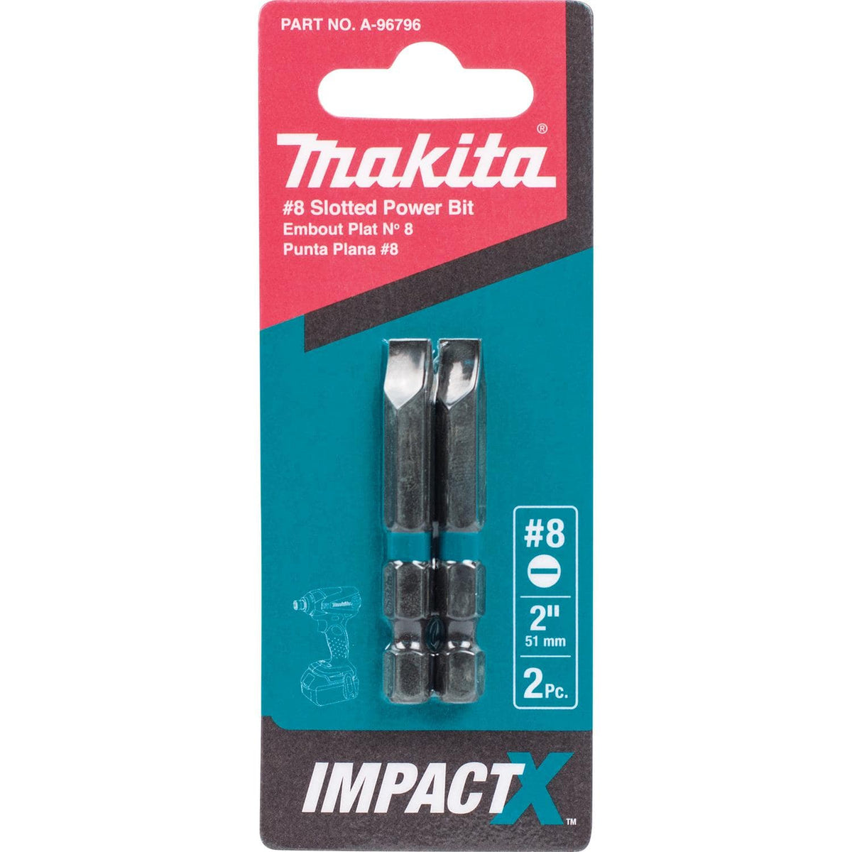 Punta de Impacto SL#8 de 2" (2 Piezas) ImpactX™ Makita A-96796