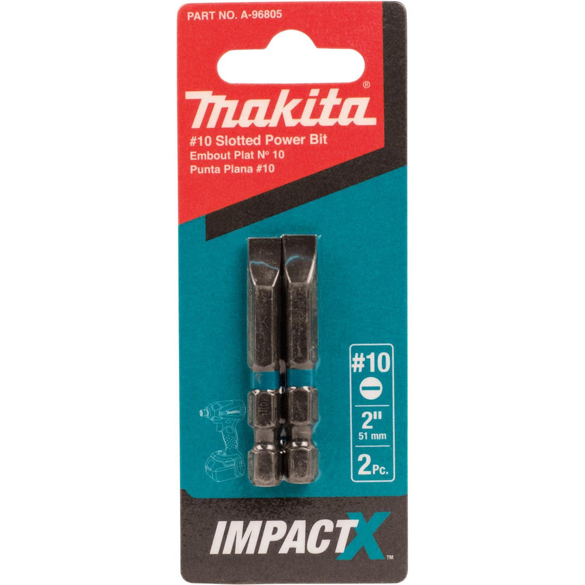 Punta de Impacto SL#10 de 2" (2 Piezas) ImpactX™ Makita A-96805