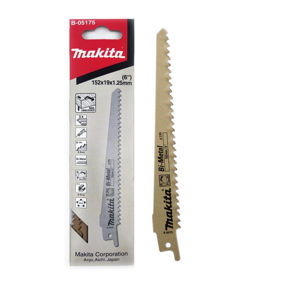 Segueta para Sierra Reciproca de 6" para madera (5 Piezas) Makita B-05175