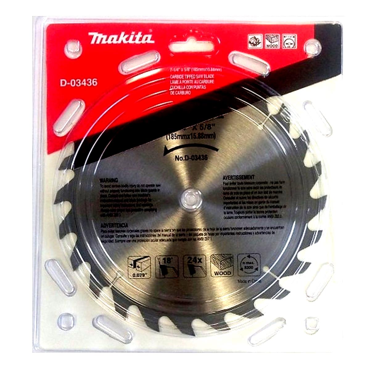 Disco de Sierra de 7¼" para Corte de Madera 24T Makita D-03436