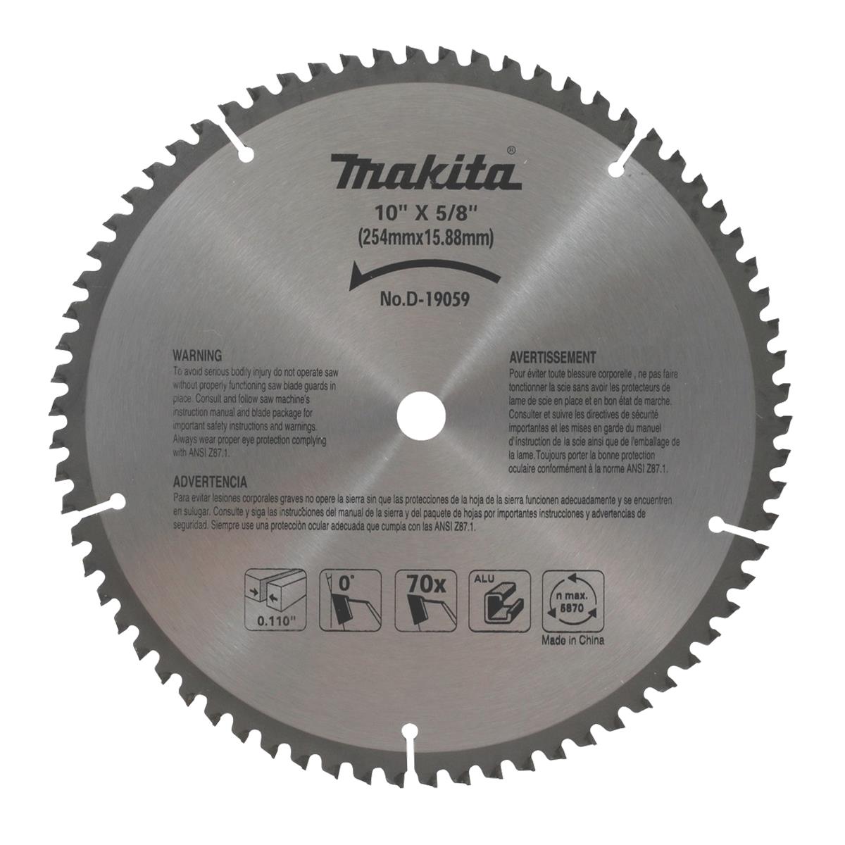 Disco de Sierra de 10" para Corte de Aluminio 70T Makita D-19059