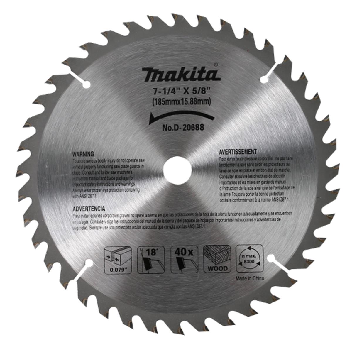 Disco de Sierra de 7¼" para Corte de Madera 40T Makita D-20688