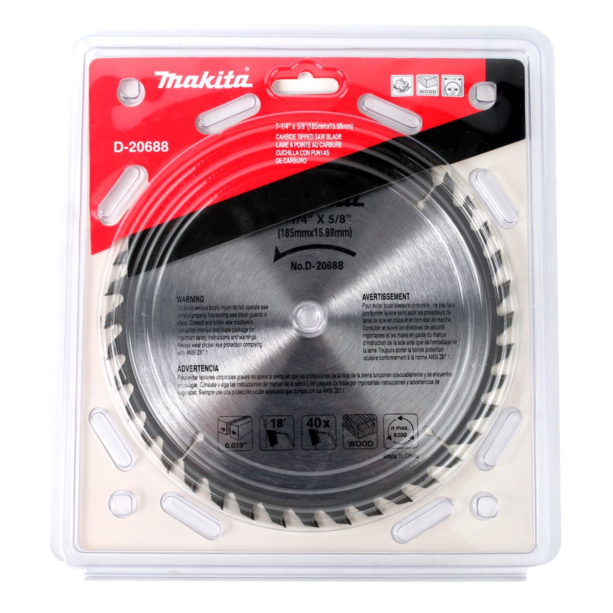 Disco de Sierra de 7¼" para Corte de Madera 40T Makita D-20688