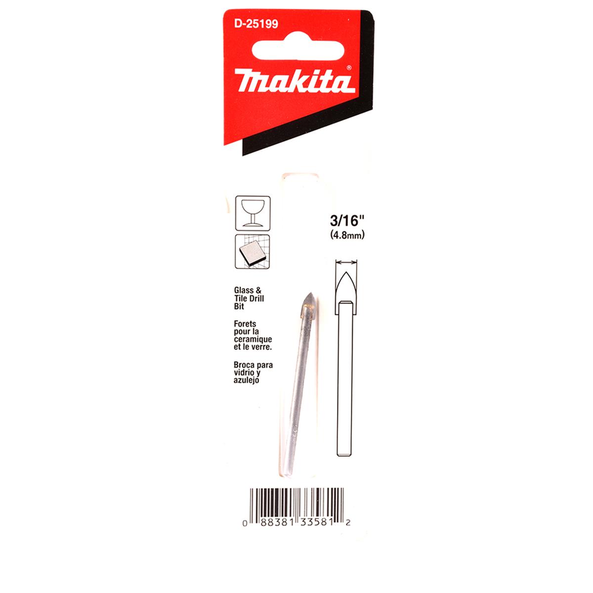 Broca de 3/16" x 2½" para Vidrio y Azulejo Makita D-25199