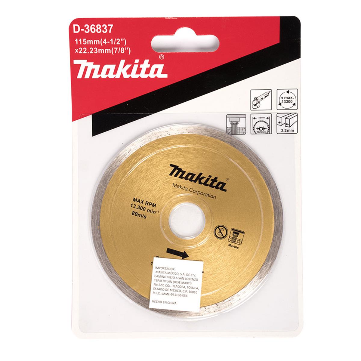 Disco de Diamante Rin Continuo de 4½" para Corte de Mármol Makita D-36837