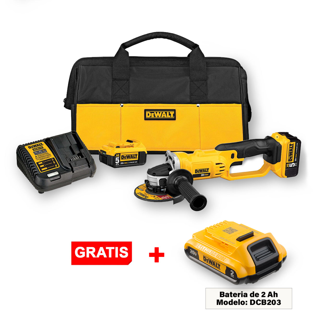 Esmeriladora Angular Inalámbrica de 4½" 20V MAX* DEWALT DCG412P2-P1