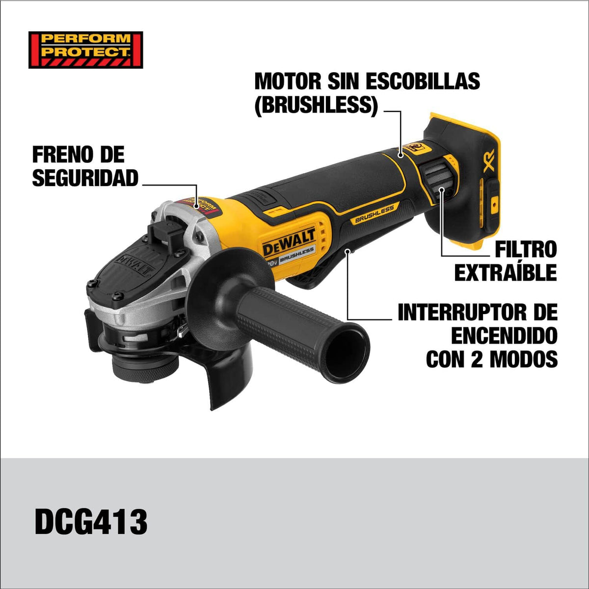 Esmeriladora Angular Inalámbrica de 4½" 20V XR Brushless DEWALT DCG413P2-B3