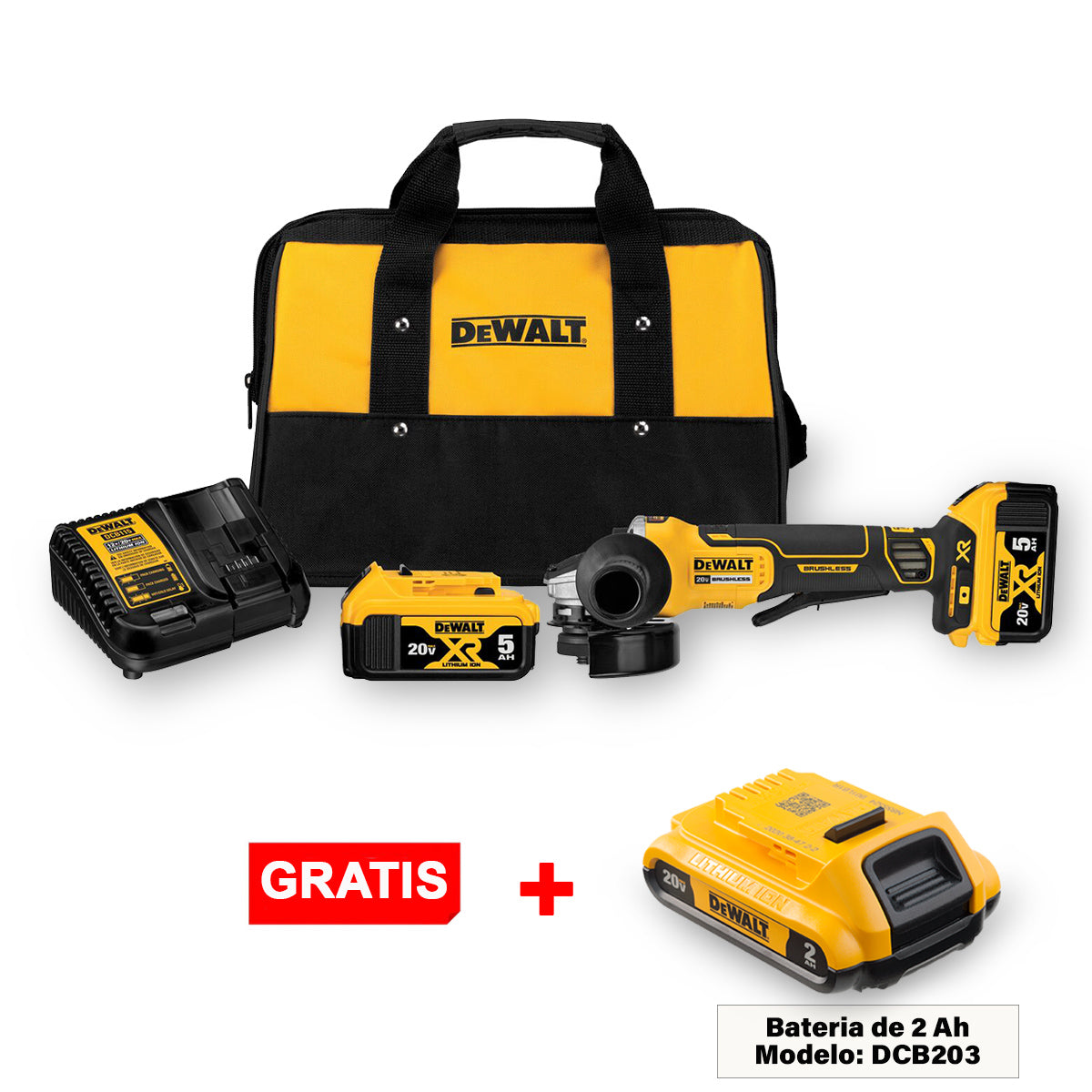 Esmeriladora Angular Inalámbrica de 4½" 20V XR Brushless DEWALT DCG413P2-B3