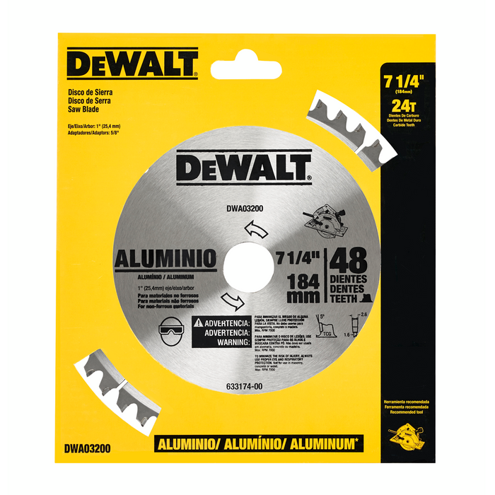 Disco Sierra 7 ¼ ”X1” 48 Dientes Aluminio DEWALT DWA03200