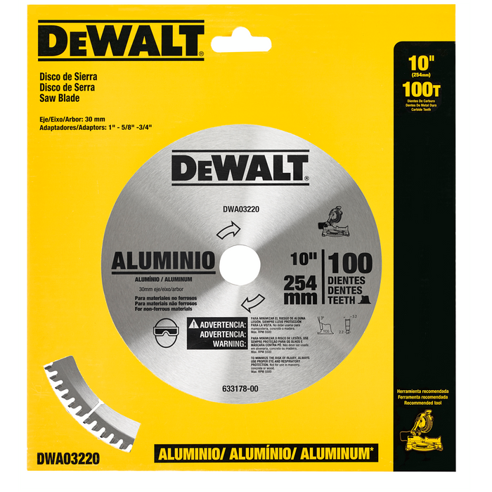 Disco Sierra 10”X1” 100 Dientes Aluminio DEWALT DWA03220