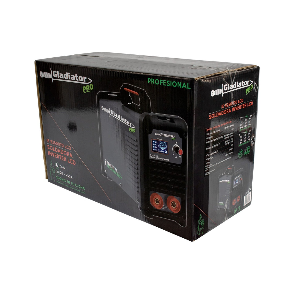 Soldadora Inversor 2 en 1 Bivoltaje de 250A con Pantalla LCD Gladiator IE 9250/170 LCD