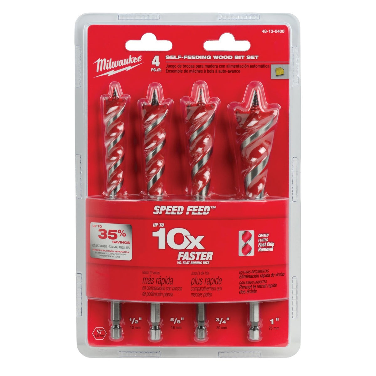 Juego de Brocas para Madera SPEED FEED™ (4 Piezas) Milwaukee 48-13-0400